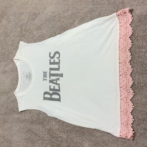 White Beatles sleeveless shirt with pink lace trim XL